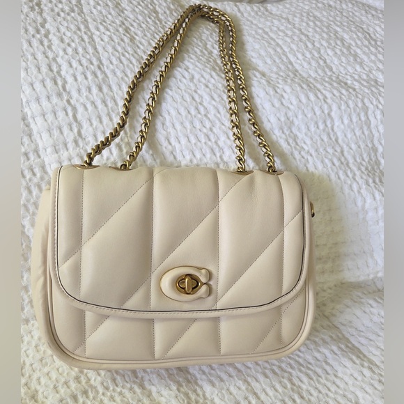 Coach Handbags - Coach Cream Quilted Shoulder Bag with Gold Chain